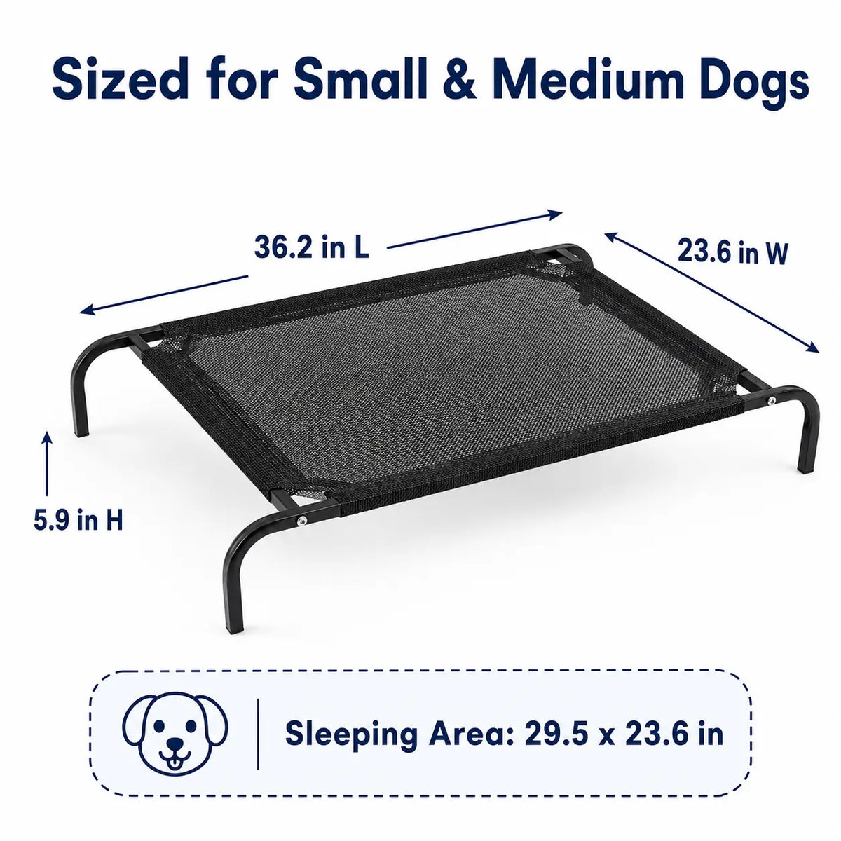 Elevated Cooling Dog Bed for Small/Medium Dogs - 36.2" L X 23.6" W X 5.9" H Breathable Mesh Raised Cot, Metal Frame, Indoor/Outdoor Patio Balcony Camping Use