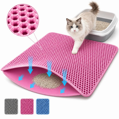Cat Litter Mat, 47X27Inches Large Double Layer Honeycomb Cat Litter Trapping Mat, Non Slip Waterproof Urine Proof Cat Litter Box Mat for Floor, Kitty Litter Rug, Cat Supplies, Pink