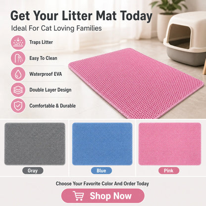 Cat Litter Mat, 47X27Inches Large Double Layer Honeycomb Cat Litter Trapping Mat, Non Slip Waterproof Urine Proof Cat Litter Box Mat for Floor, Kitty Litter Rug, Cat Supplies, Pink