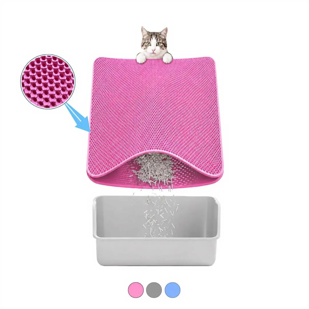 Cat Litter Mat, 47X27Inches Large Double Layer Honeycomb Cat Litter Trapping Mat, Non Slip Waterproof Urine Proof Cat Litter Box Mat for Floor, Kitty Litter Rug, Cat Supplies, Pink