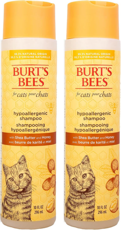 Burts Bees for Pets Hypoallergenic Cat Shampoo, Unscented, 10 Fl Oz, 2-Pk | Gentle Shea Butter and Honey Formula for Indoor Cats with Dry or Sensitive Skin, Ph Balanced