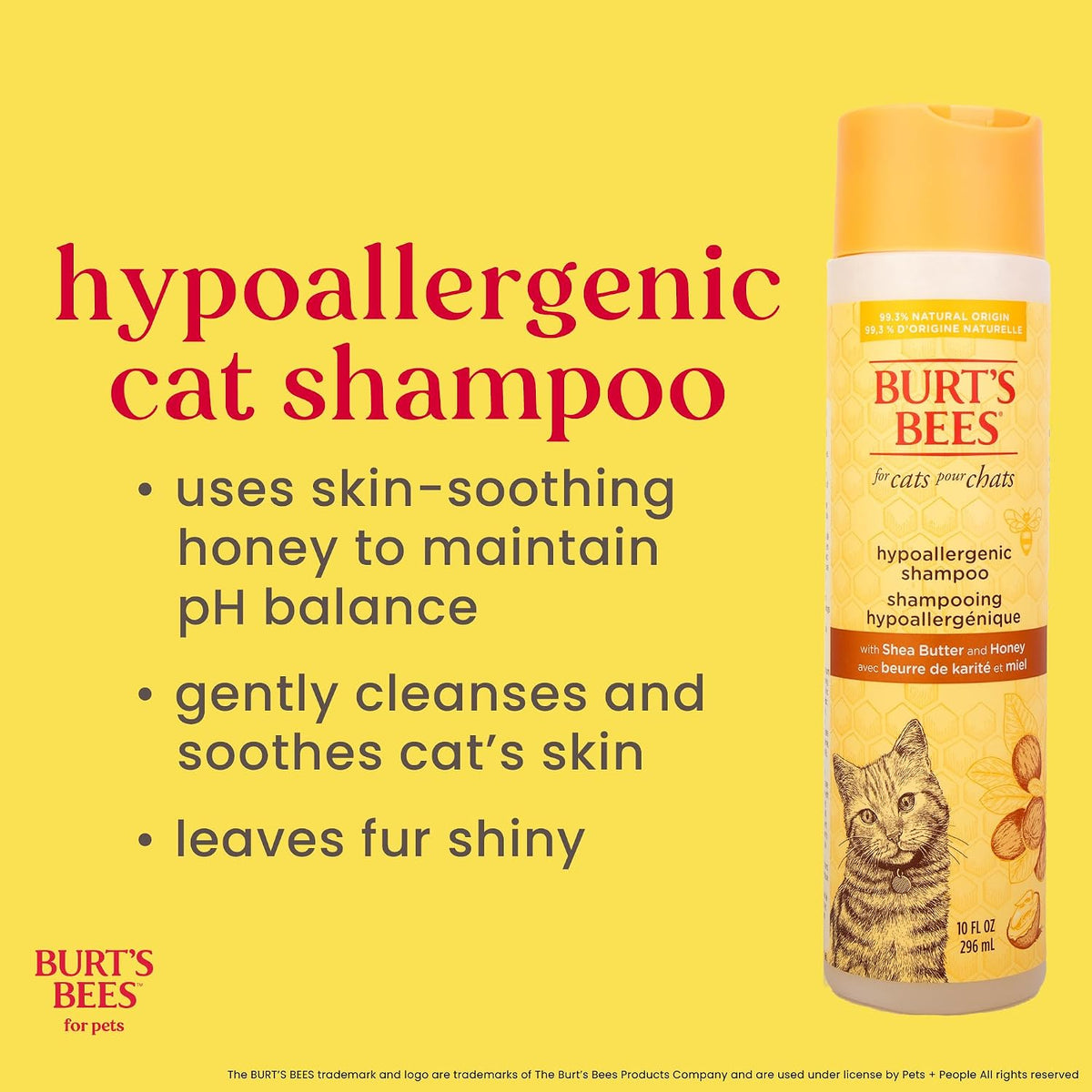 Burts Bees for Pets Hypoallergenic Cat Shampoo, Unscented, 10 Fl Oz, 2-Pk | Gentle Shea Butter and Honey Formula for Indoor Cats with Dry or Sensitive Skin, Ph Balanced