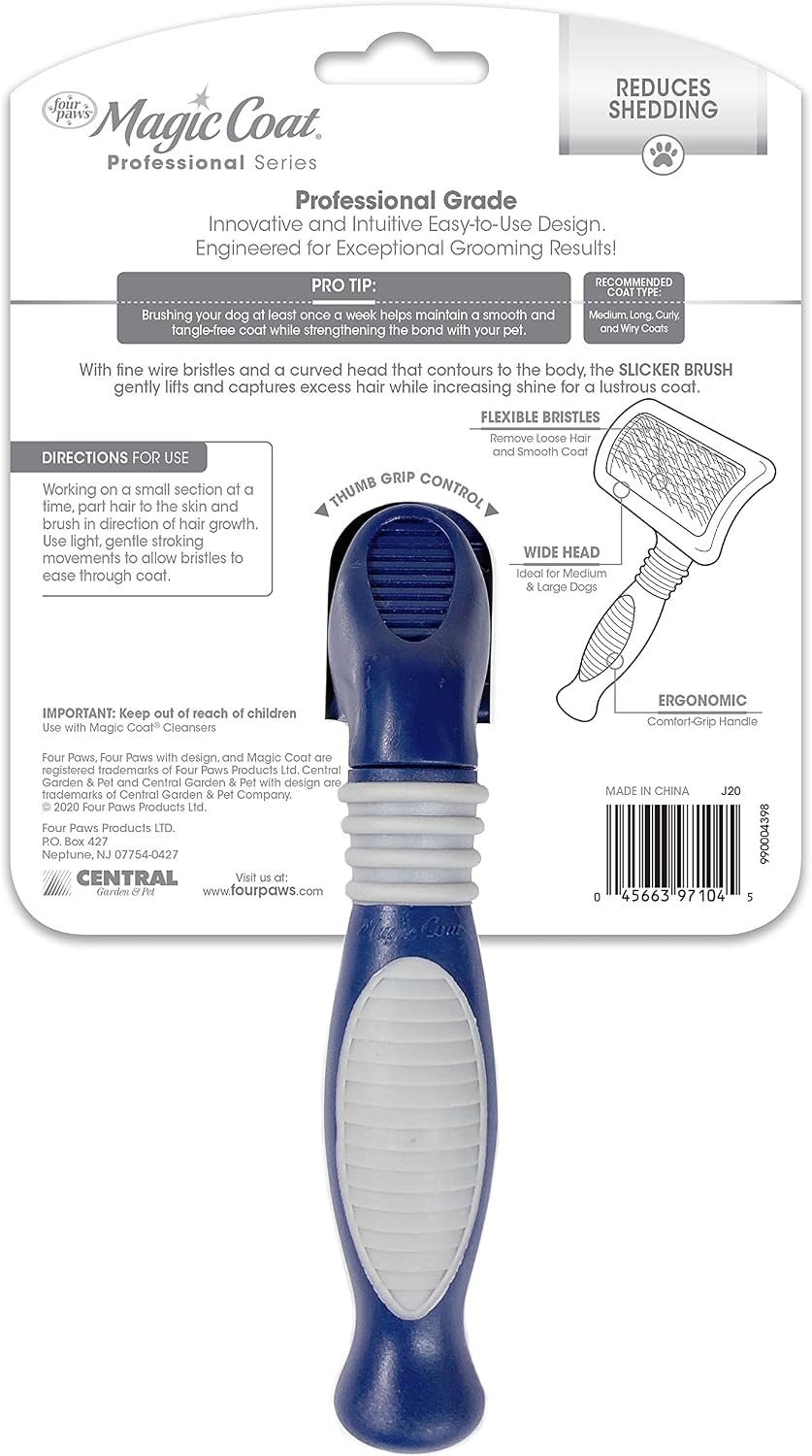 Magic Coat Professional Series Grooming Brush for Dogs & Cats, Reduces Shedding, Stimulates Coat'S Natural Oils, Ergonomic Design, Ideal for Medium, Long, Curly, and Wiry Coats | Reduces Shedding, Fine Wire Bristle Dog Brush, Captures Loose Hair & Increases Shine, Medium, Long, Curly, and Wiry Coats