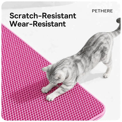Cat Litter Mat, 47X27Inches Large Double Layer Honeycomb Cat Litter Trapping Mat, Non Slip Waterproof Urine Proof Cat Litter Box Mat for Floor, Kitty Litter Rug, Cat Supplies, Pink