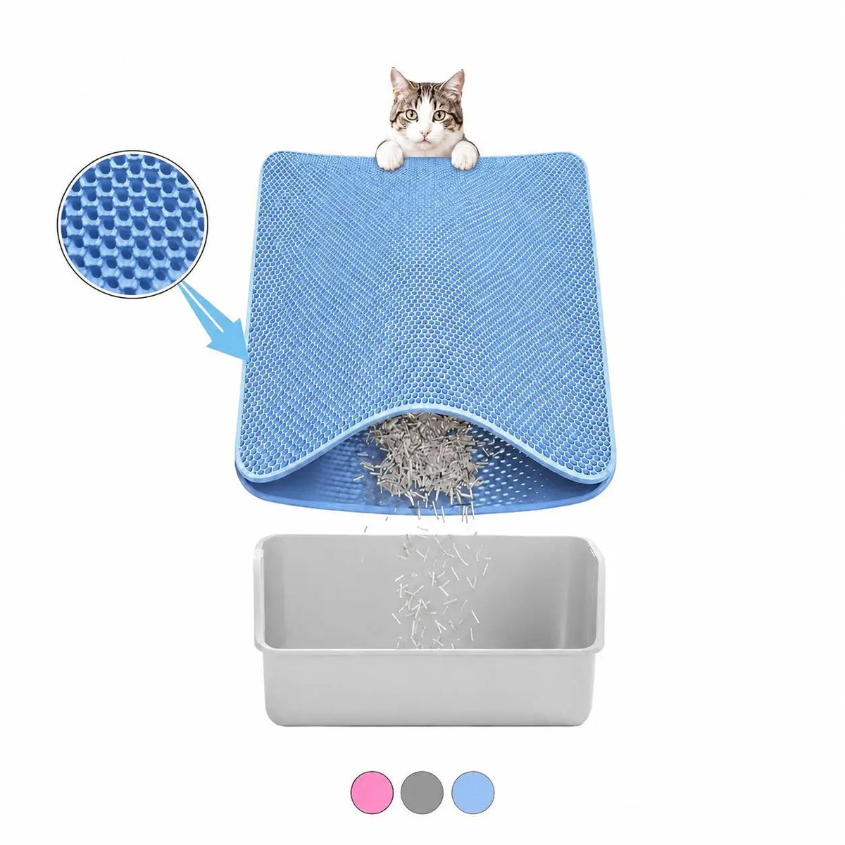Cat Litter Mat, 47X27Inches Large Double Layer Honeycomb Cat Litter Trapping Mat, Non Slip Waterproof Urine Proof Cat Litter Box Mat for Floor, Kitty Litter Rug, Cat Supplies, Pink