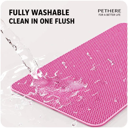 Cat Litter Mat, 47X27Inches Large Double Layer Honeycomb Cat Litter Trapping Mat, Non Slip Waterproof Urine Proof Cat Litter Box Mat for Floor, Kitty Litter Rug, Cat Supplies, Pink