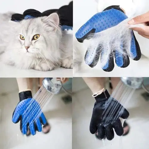 Pet Grooming Gloves, Upgrade Version with Enhanced 255 Silicone Grooming Tips, Hair Remover Mittens for Dogs & Cats, Bath Brush, 2-In-1 Deshedding & Massage Mitt, 5-Finger Flexible Design, for Bathing & Grooming, Safe for Long/Short/Curly Hair Pets